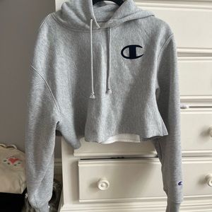 Champion Grey Reverse Weave Cropped Hoodie